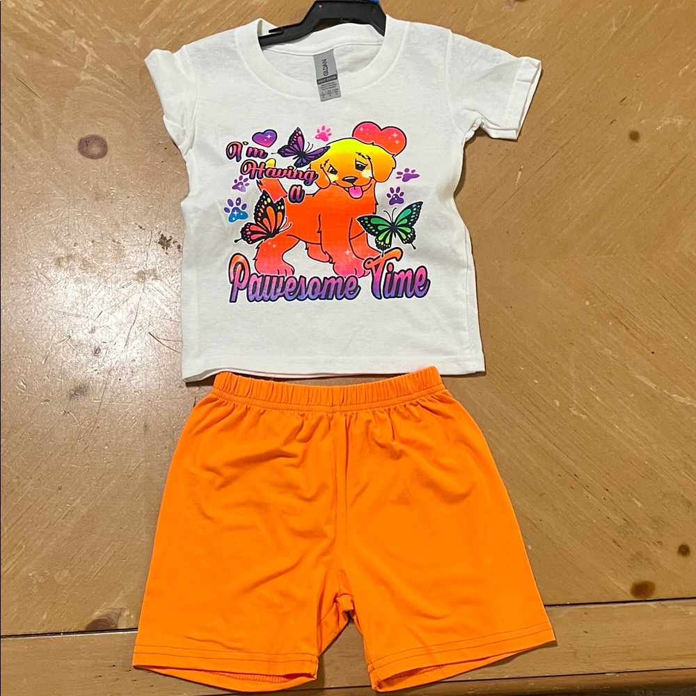 New DTF print Pawesome Time Kids Set - White and Orange